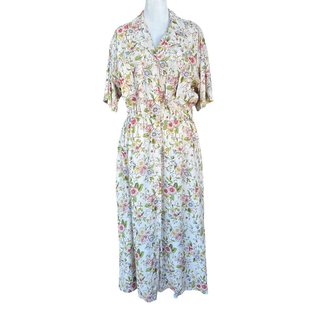 Lands’ End Vintage Rayon Floral Midi Dress Muticolored 10